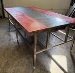 RVS Snijtafel, Werktafel met 4 snijbladen, B251 x D140 x H90cm - Afbeelding 2